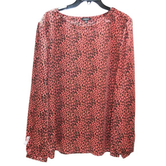 J. Peterman Tops - J. Peterman Leopard Print Dressy Top Womens Size 18 Pink Long Sleeve Office Chic
